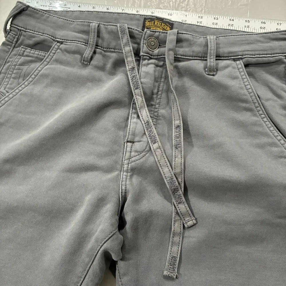 True Religion Jogger Mens 33 (36x33) Gray Denim Runner Relaxed Sport Drawstring